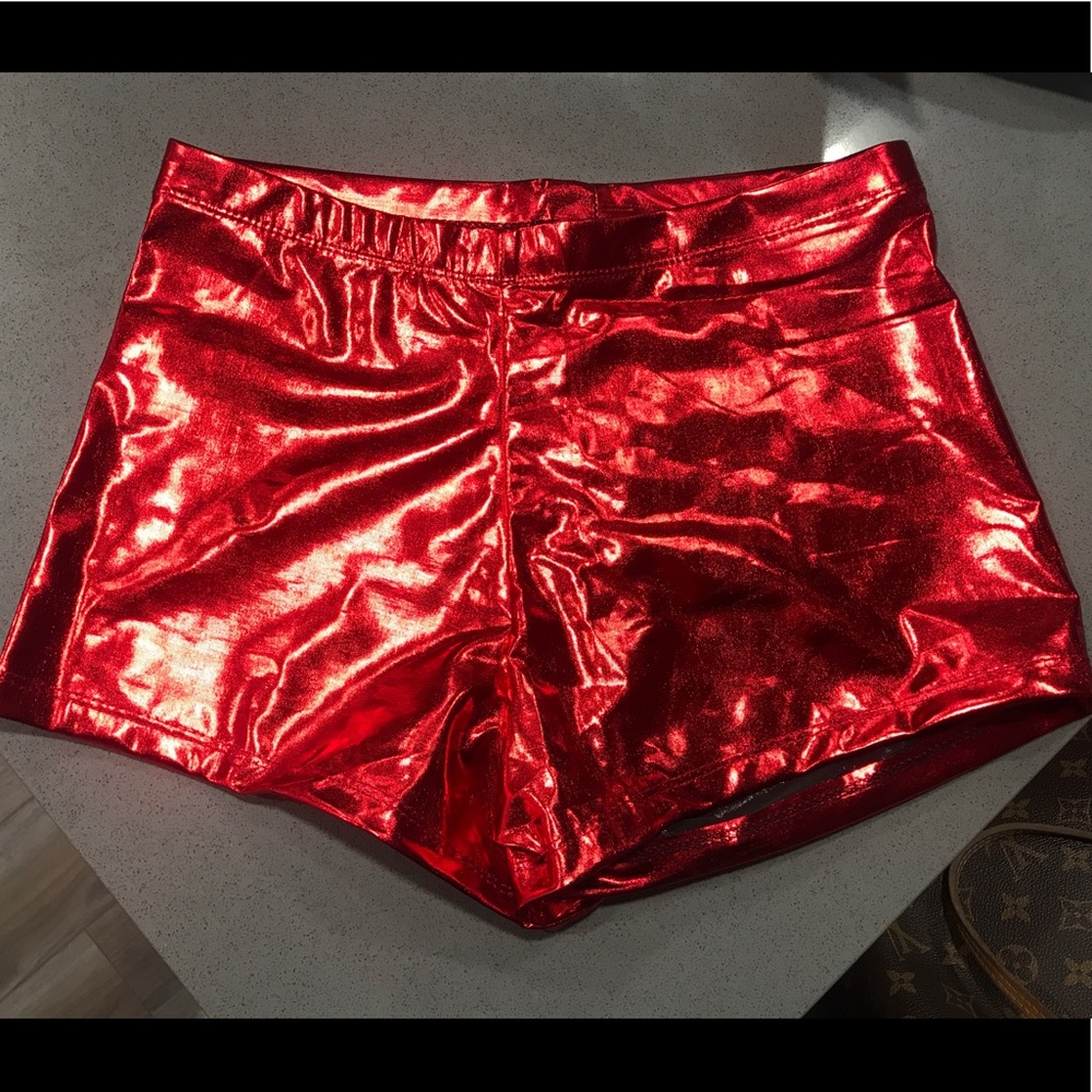 Shiny red short shorts (rave/costume)